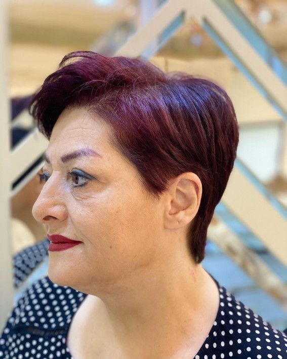 Rich Burgundy Pixie Rich Burgundy Pixie — Hair Color for Women Over 60