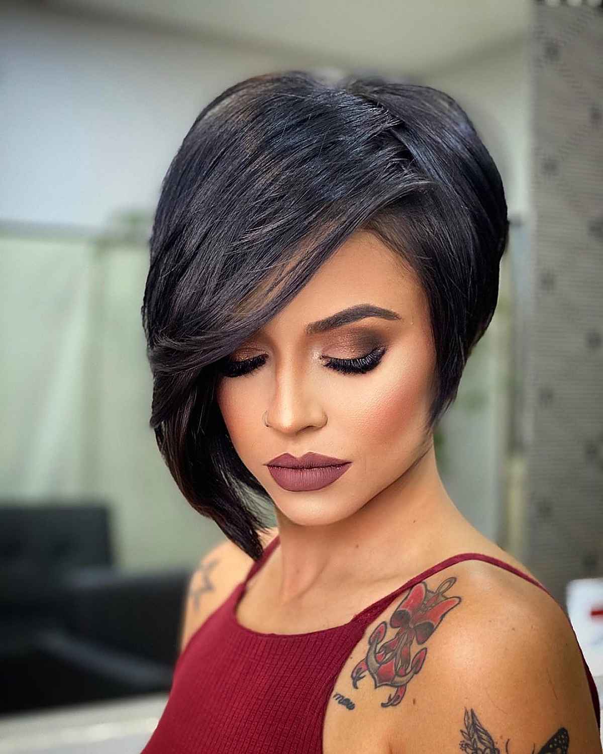Asymmetrical Black Chin Bob Asymmetrical Black Chin Bob — Straight Hairstyles