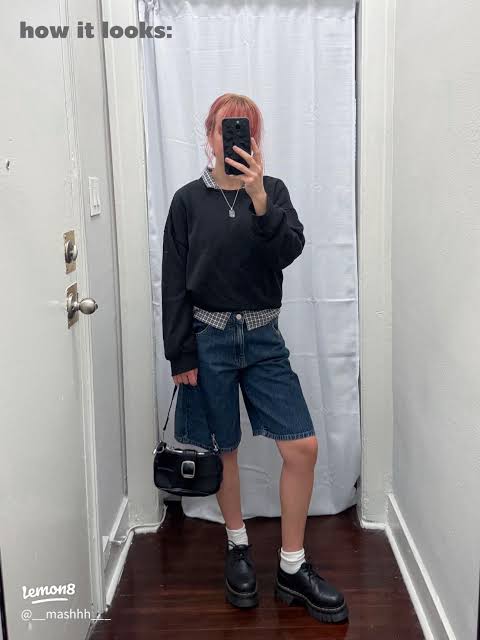 Layered Collar with Sweatshirt and Denim Shorts Layered Collar with Sweatshirt and Denim Shorts — Eclectic Grandpa Outfits