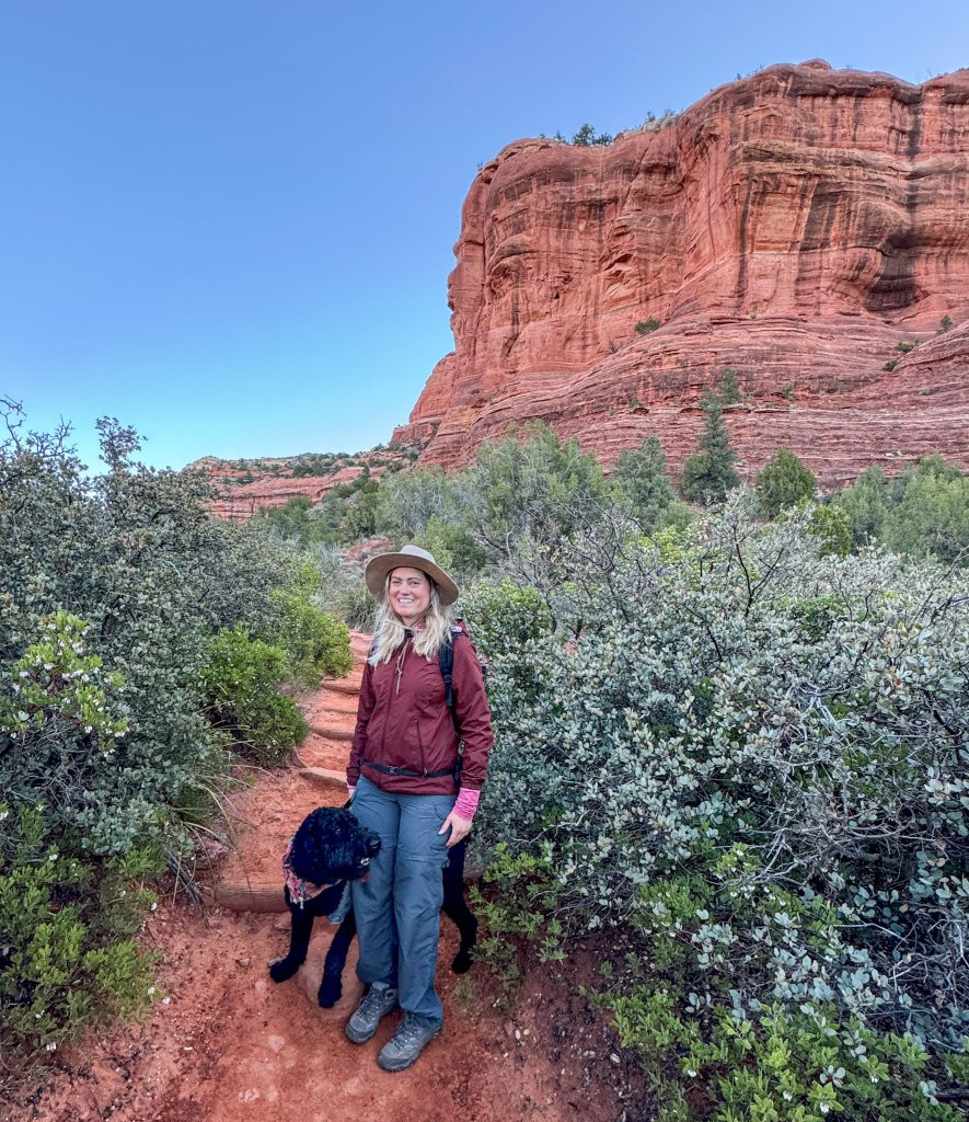 Active Layers: Maroon Jacket and Bucket Hat for Exploration — Sedona Outfits