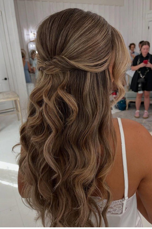 Brunette Balayage Half-Up Twist — Prom Hair Down