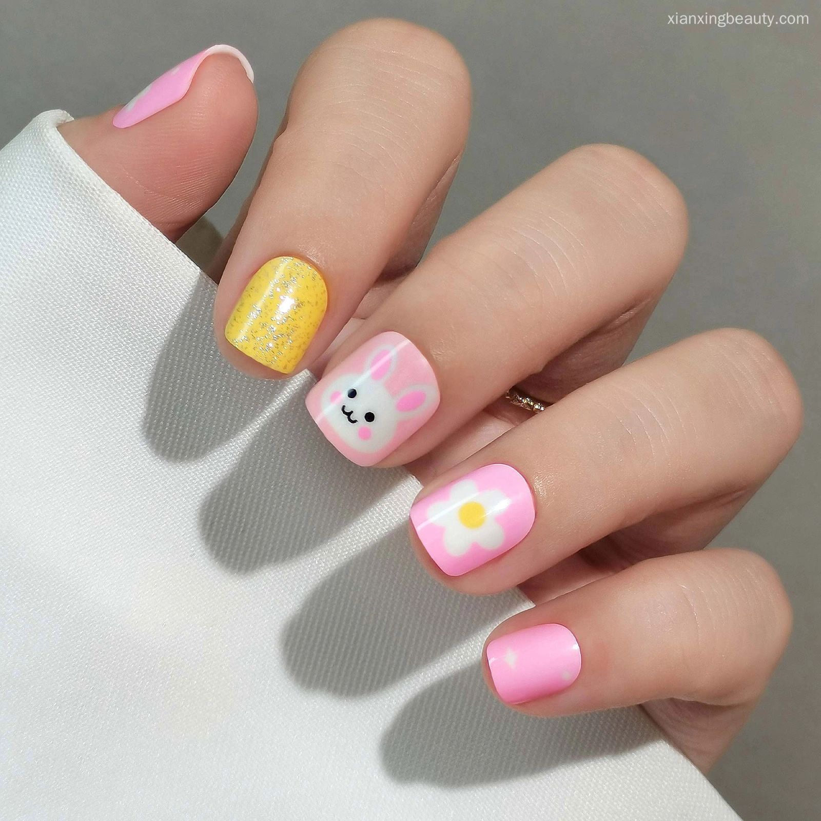 Pink and Yellow with Bunny Face — Nails for Little Girls