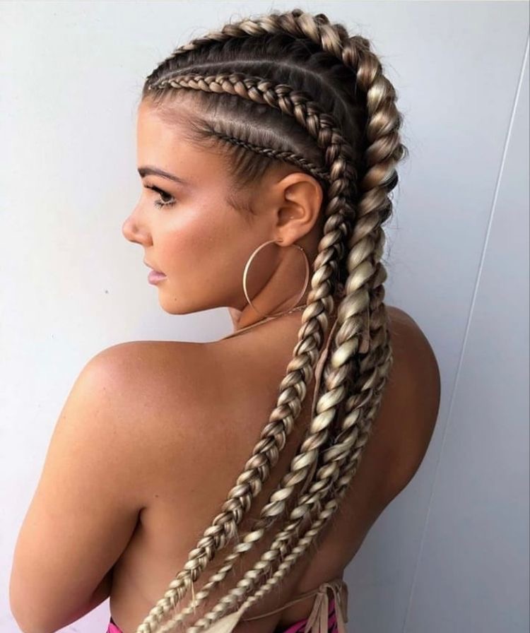 Chunky Blonde and Brown Feed-In Braids — Feed In Braids