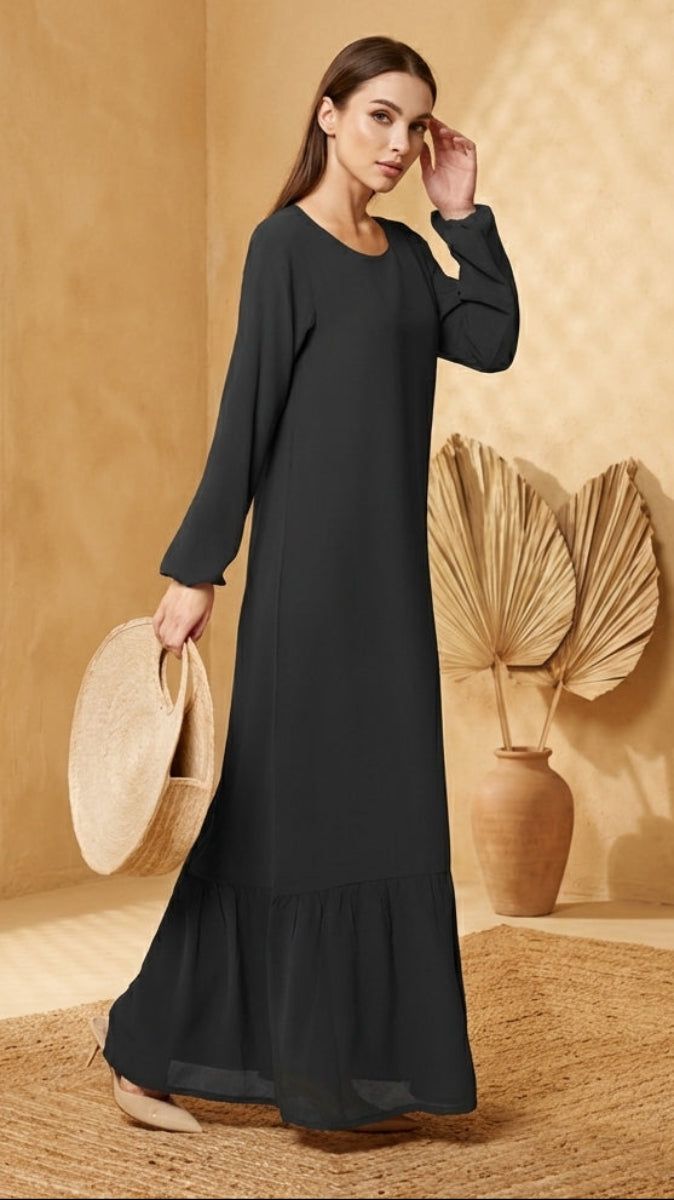 Ruffled Hem Chiffon Maxi Dress for Casual Chic — Modest Dresses