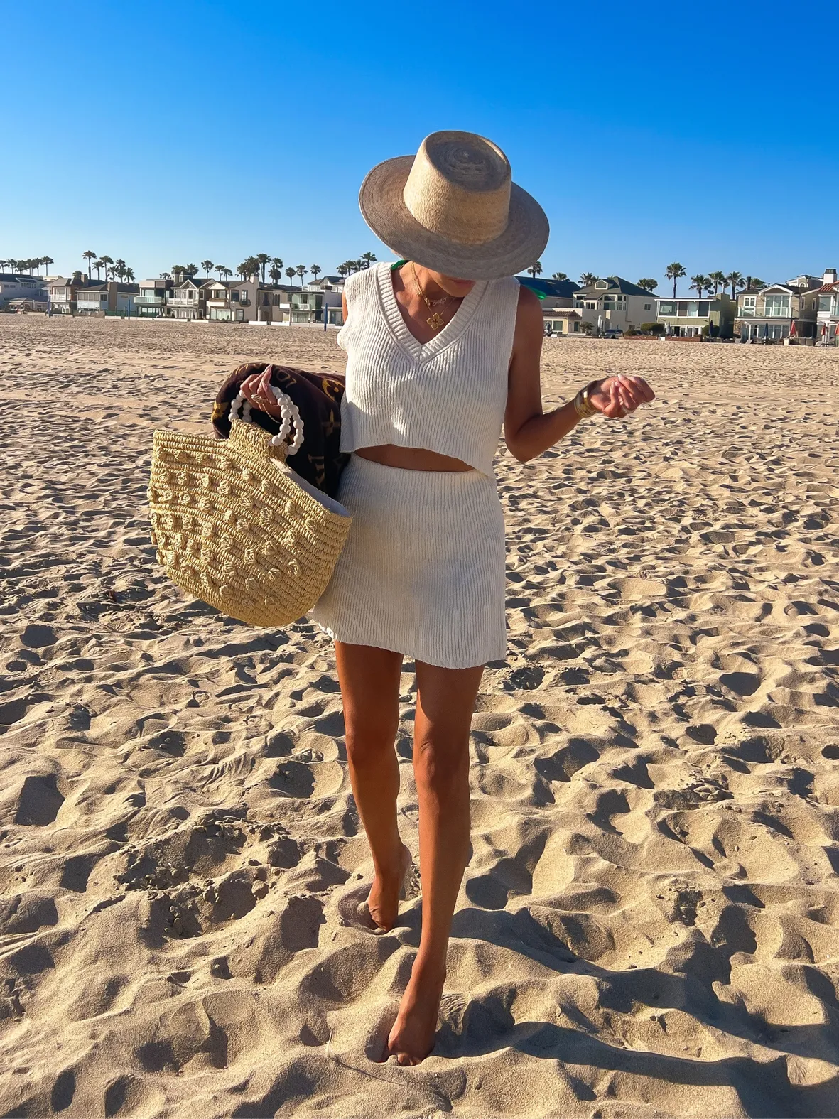 Off-White Ribbed Knit Two-Piece Set on the Beach Off-White Ribbed Knit Two-Piece Set on the Beach — Free People Outfits