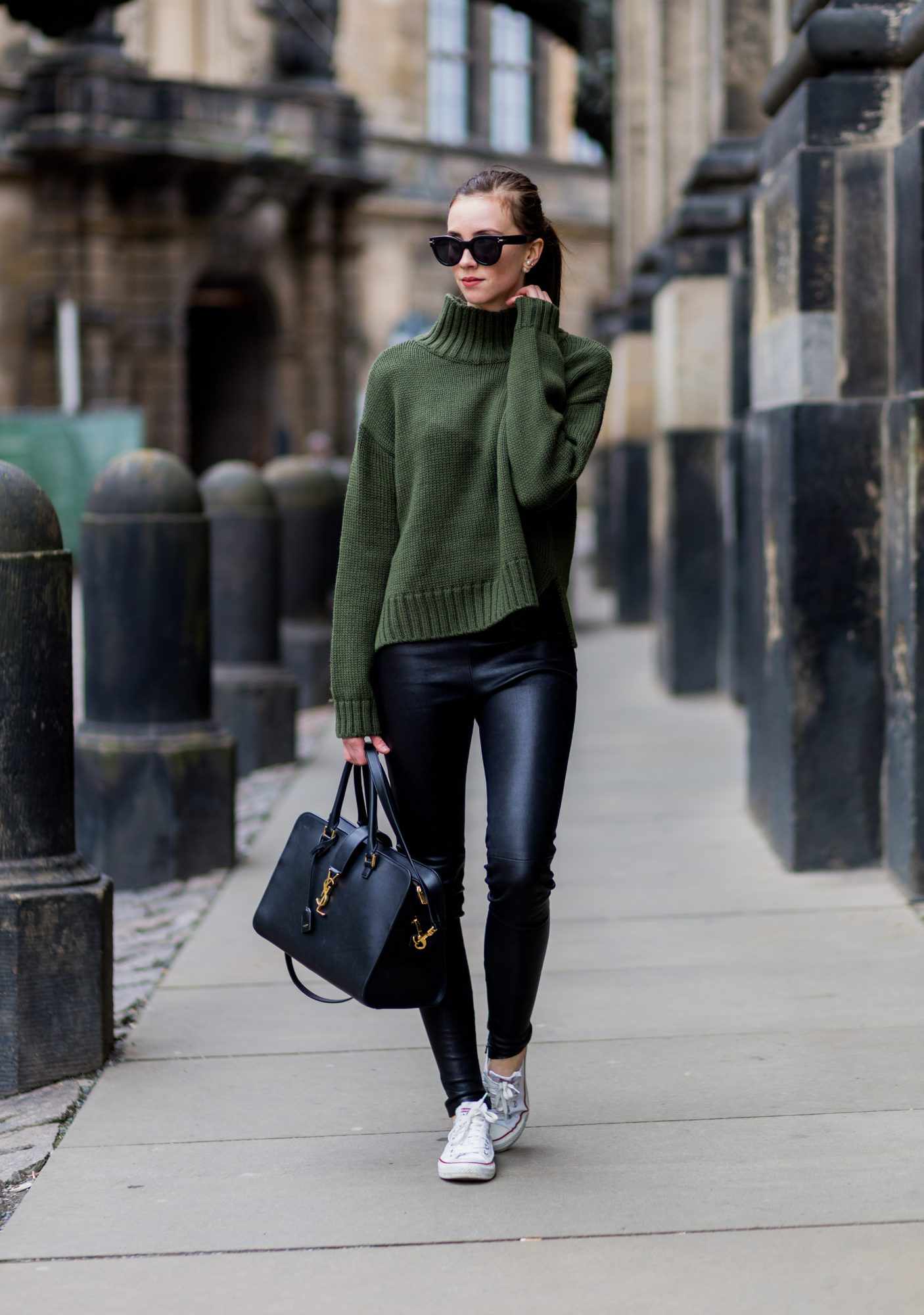 Smart Casual: Light Grey Converse with Green Turtleneck — Converse Outfits