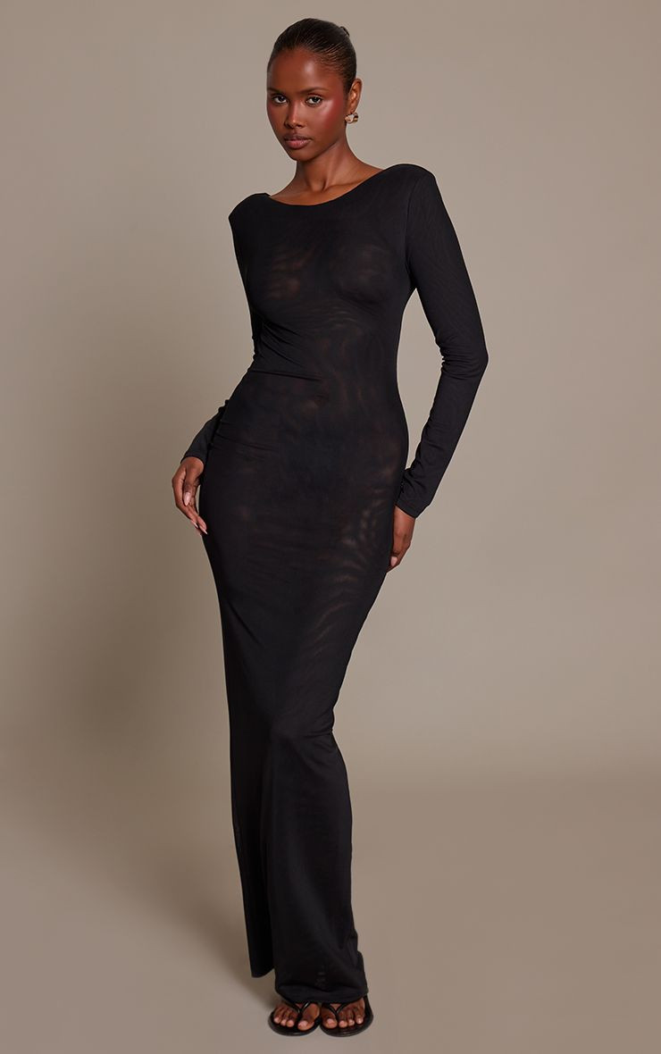 Black Sheer Maxi Dress for Modern Sleekness — Long Sleeve Dresses