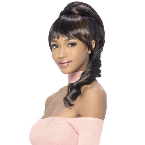 Dark Brown Ponytail With Full Bangs — Genie Ponytail