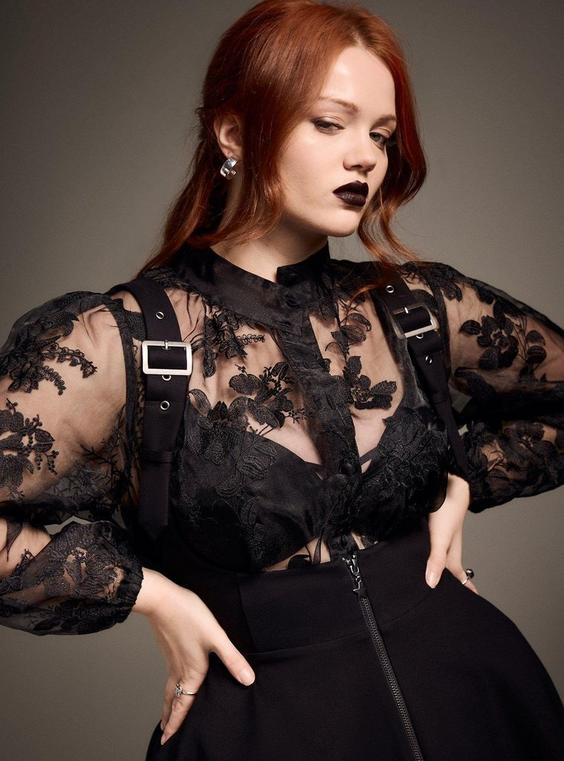 Embroidered Black Mesh Top with Gothic Edge — Mesh Top Outfits