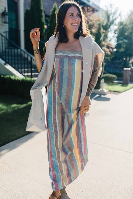 Relaxed Multicolored Linen Maxi Dress Relaxed Multicolored Linen Maxi Dress — Striped Dresses
