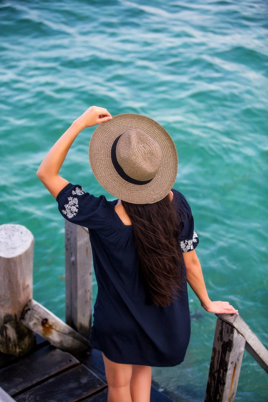 Embroidered Navy Mini Dress for Coastal Charm — Mexico Vacation Outfits
