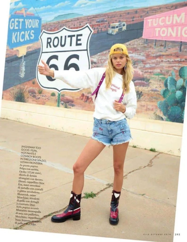 Sweatshirt and Denim Shorts with Cowboy Boots for Iconic Routes Sweatshirt and Denim Shorts with Cowboy Boots for Iconic Routes — Road Trip Outfits