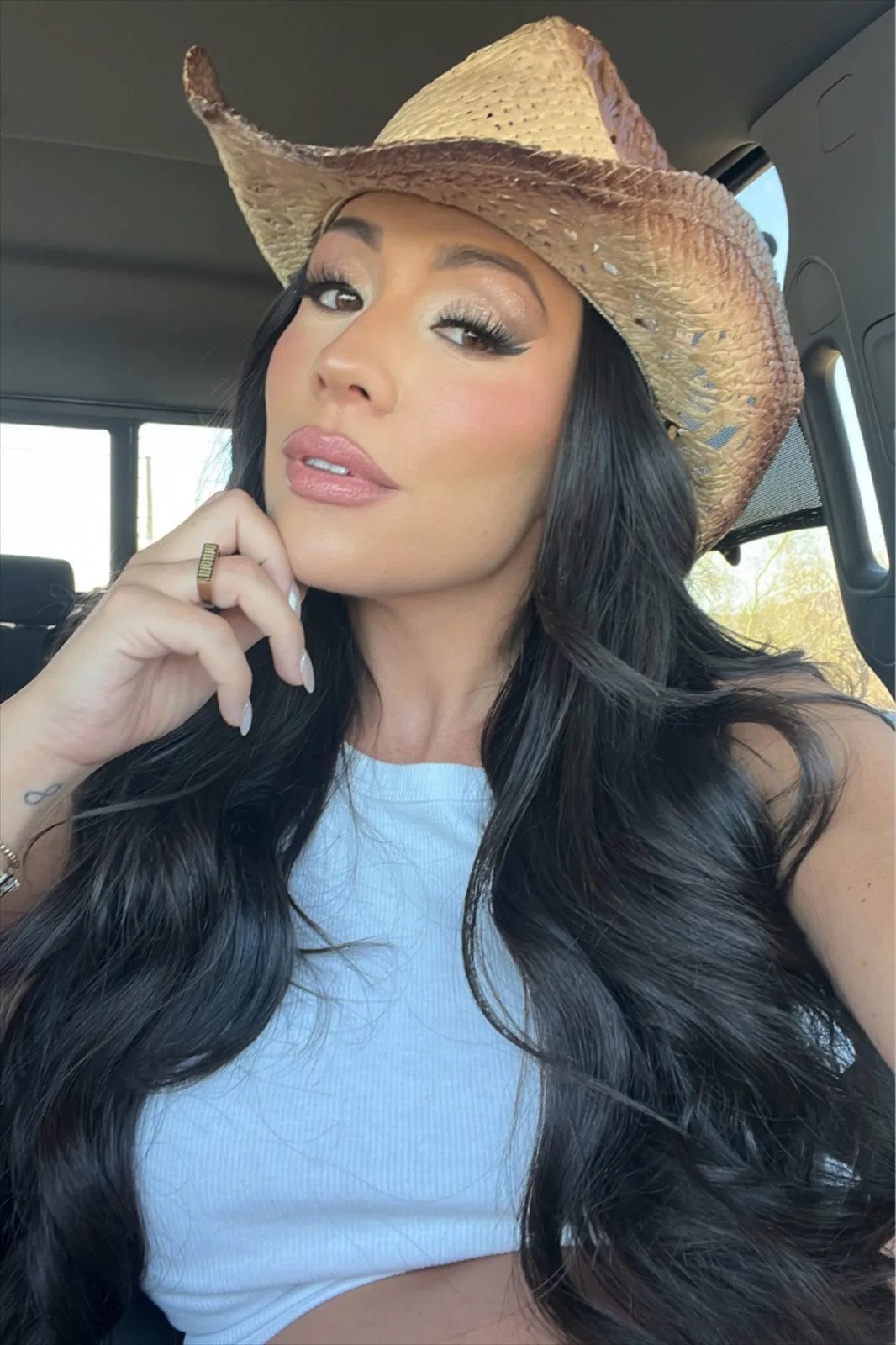 Straw Hat and Ribbed Tank Daytime Casual — Cowboy Hat Outfits