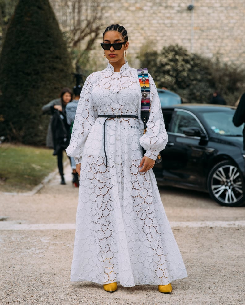 White Lace Maxi Dress with Belt — Dresses for Pear Shape