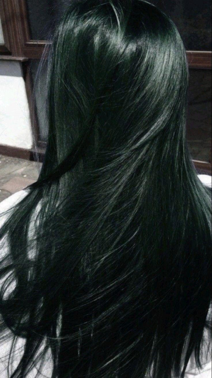 No Bangs Mid-Back Straight Dark Green — Dark Green Hair