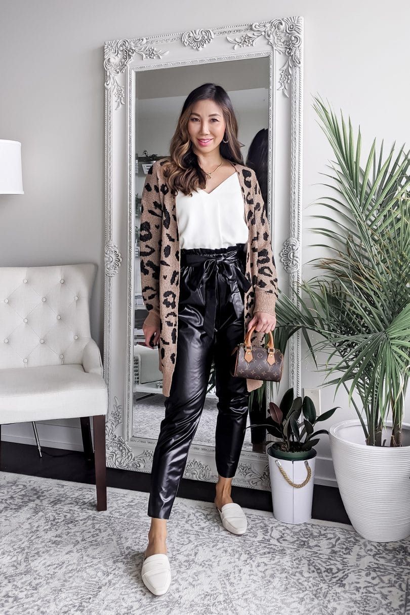 Fashionable Casual with Faux Leather Joggers and Leopard Cardigan Fashionable Casual with Faux Leather Joggers and Leopard Cardigan — Jogger Outfits