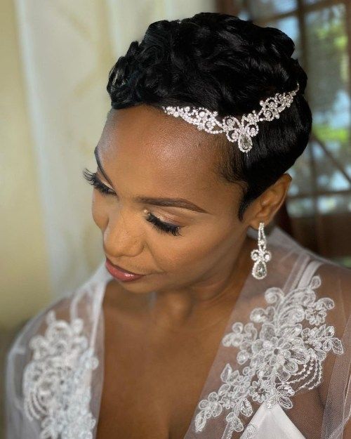 Short Black Waves With Jeweled Headband Short Black Waves With Jeweled Headband — Wedding Hairstyles for Black Women