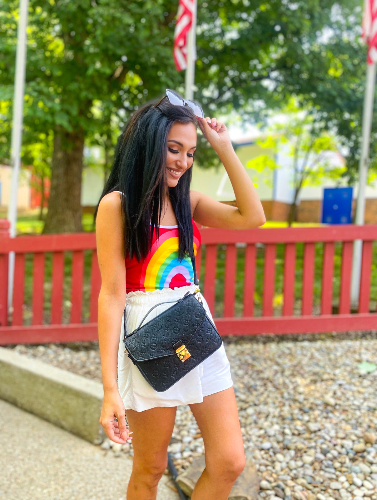 Fun Rainbow Print Tank Top with Mini Shorts — Theme Park Outfits