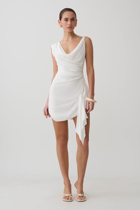Draped Cowl Neck Mini Dress for Cocktail Hour — Dresses for Short Women