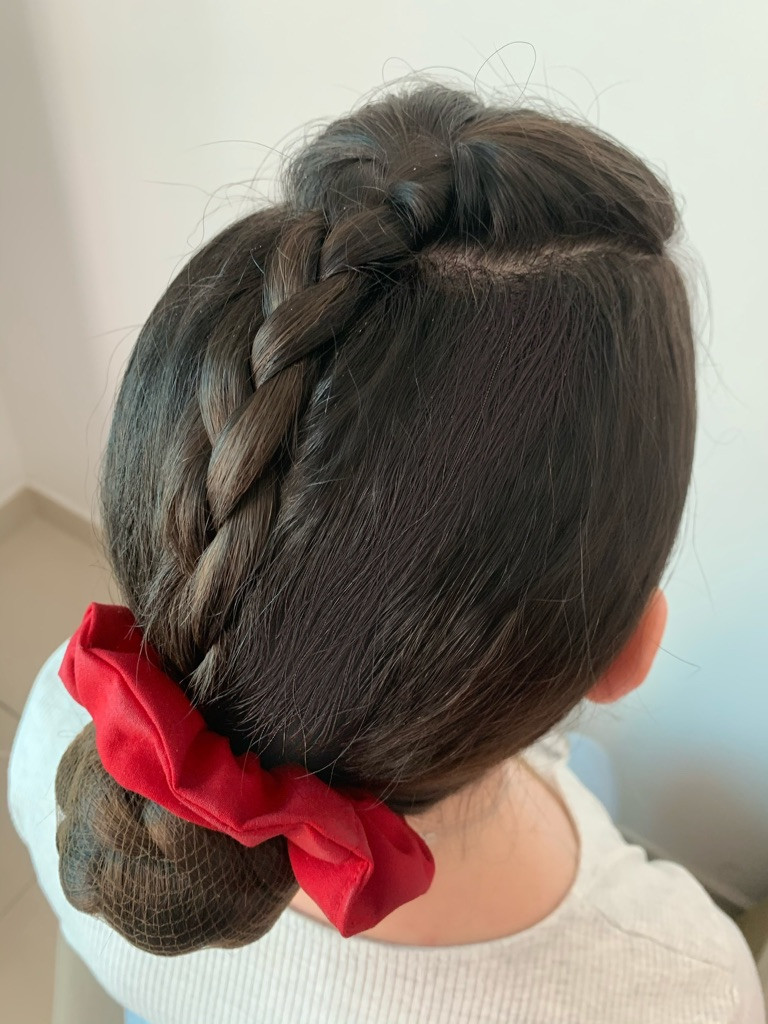 French Braid into Bun with Scrunchie — Hairstyles for Flight Attendants