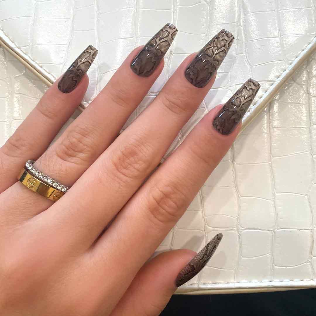 Long Coffin Realistic Brown Snake Long Coffin Realistic Brown Snake — Snake Print Nails