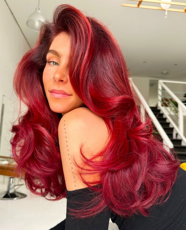 Deep Burgundy Red Waves — Bright Red Hair