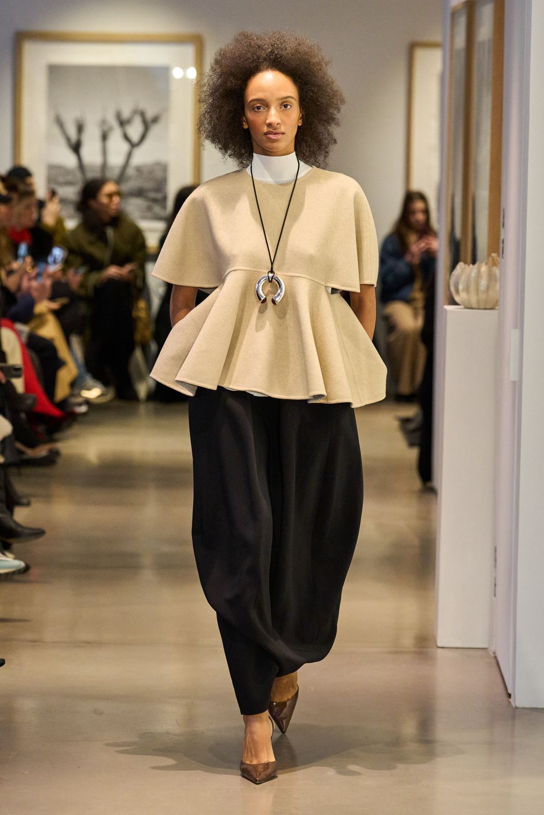 Avant-Garde Cape Peplum Top with Sculptural Trousers — Peplum Top Outfits