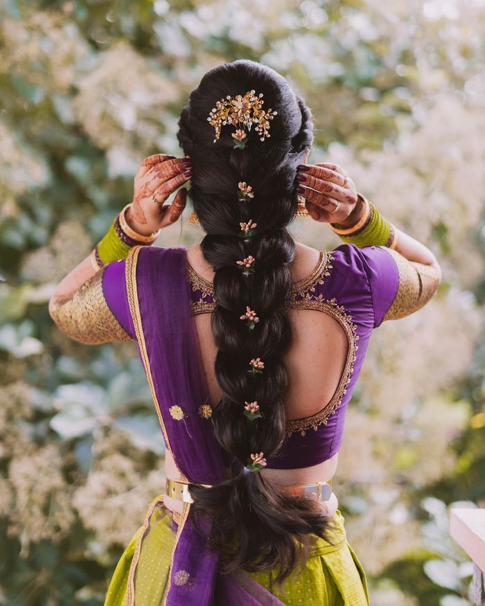 Elaborate Braid with Floral Adornments — Engagement Photo Hairstyles