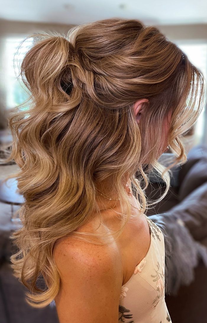 Voluminous Honey Blonde Ponytail — Half Up Half Down Wavy Hair