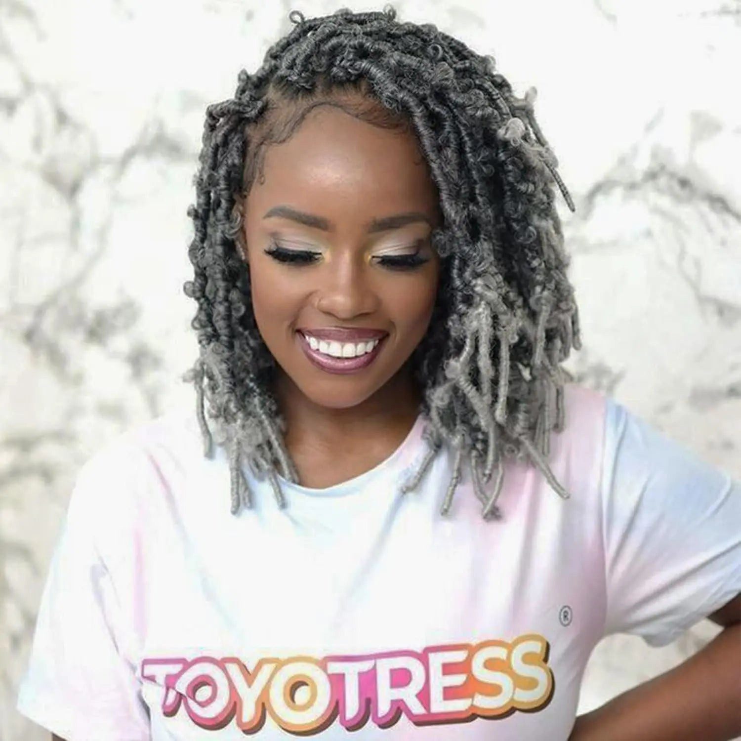 Grey Butterfly Locs With Side Bangs — Distressed Locs