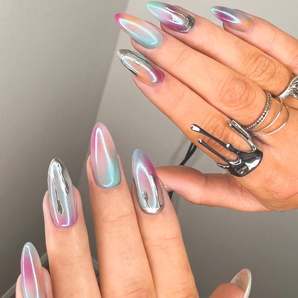 Iridescent Chrome Dripping Stiletto Iridescent Chrome Dripping Stiletto — Nashville Nails
