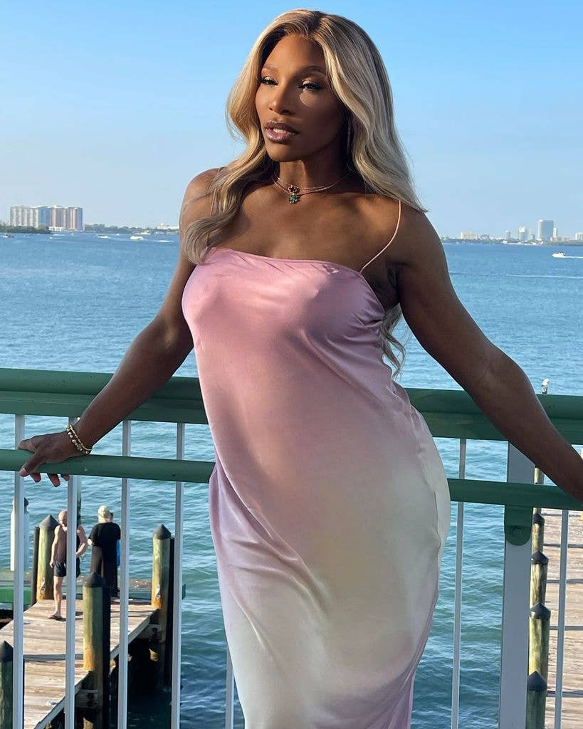 Elegant Pink and White Ombre Silk Slip Dress — Barbiecore Outfits