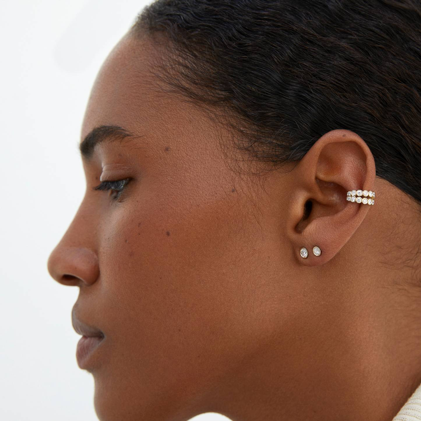 Double-Row Diamond Ear Cuff with Studs Double-Row Diamond Ear Cuff with Studs — Ear Cuffs
