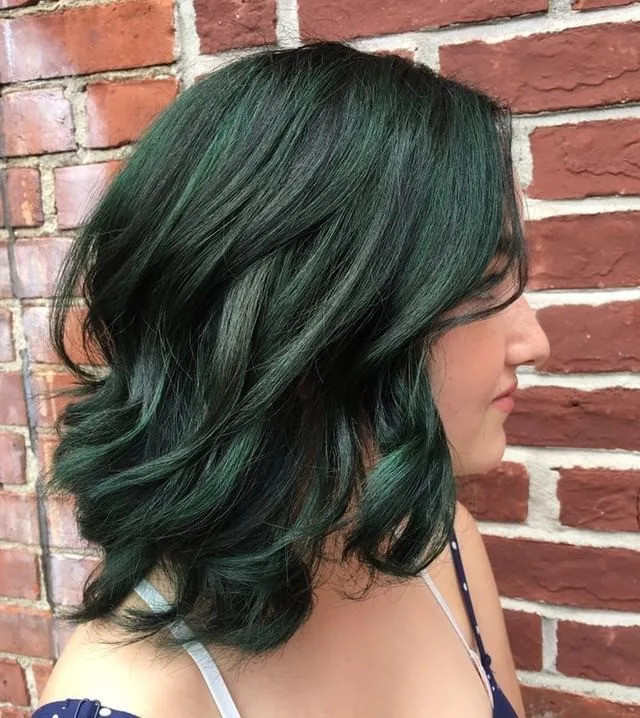 Angled Bob With Forest Green Undertones — Forest Green Hair