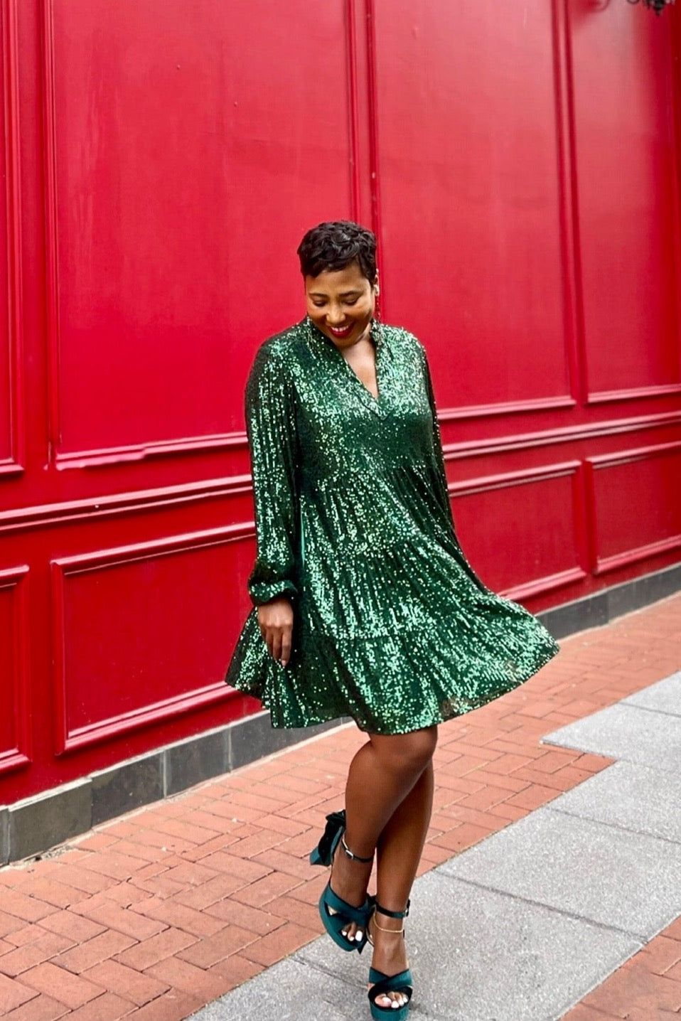Emerald Green Sequin Mini Dress with Tiered Skirt Emerald Green Sequin Mini Dress with Tiered Skirt — Sequin Dress Outfits