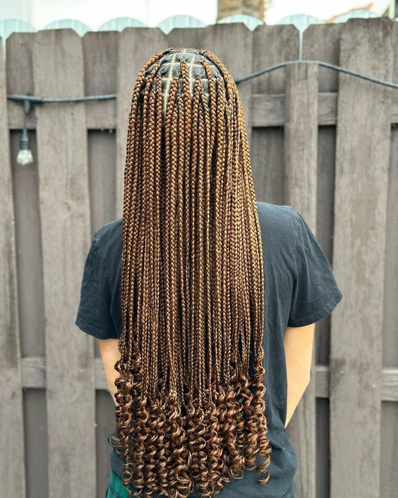 Knotless Braids with Loose Curly Ends — Brown Knotless Braids