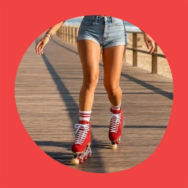 Leisure Outdoor Activity Denim Shorts with Red Skates and Striped Socks — Roller Skating Outfits