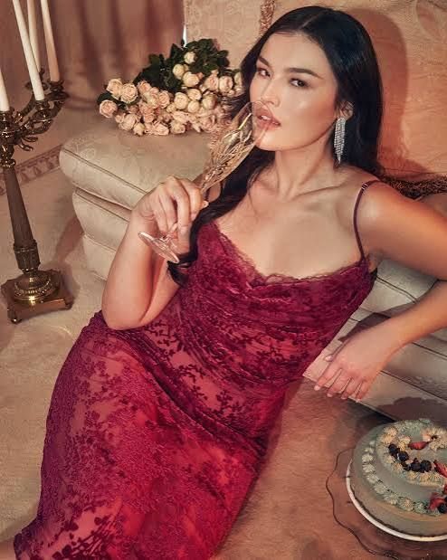 Burgundy Lace Spaghetti Strap Dress: Delicate Texture Burgundy Lace Spaghetti Strap Dress: Delicate Texture — Date Night Dresses