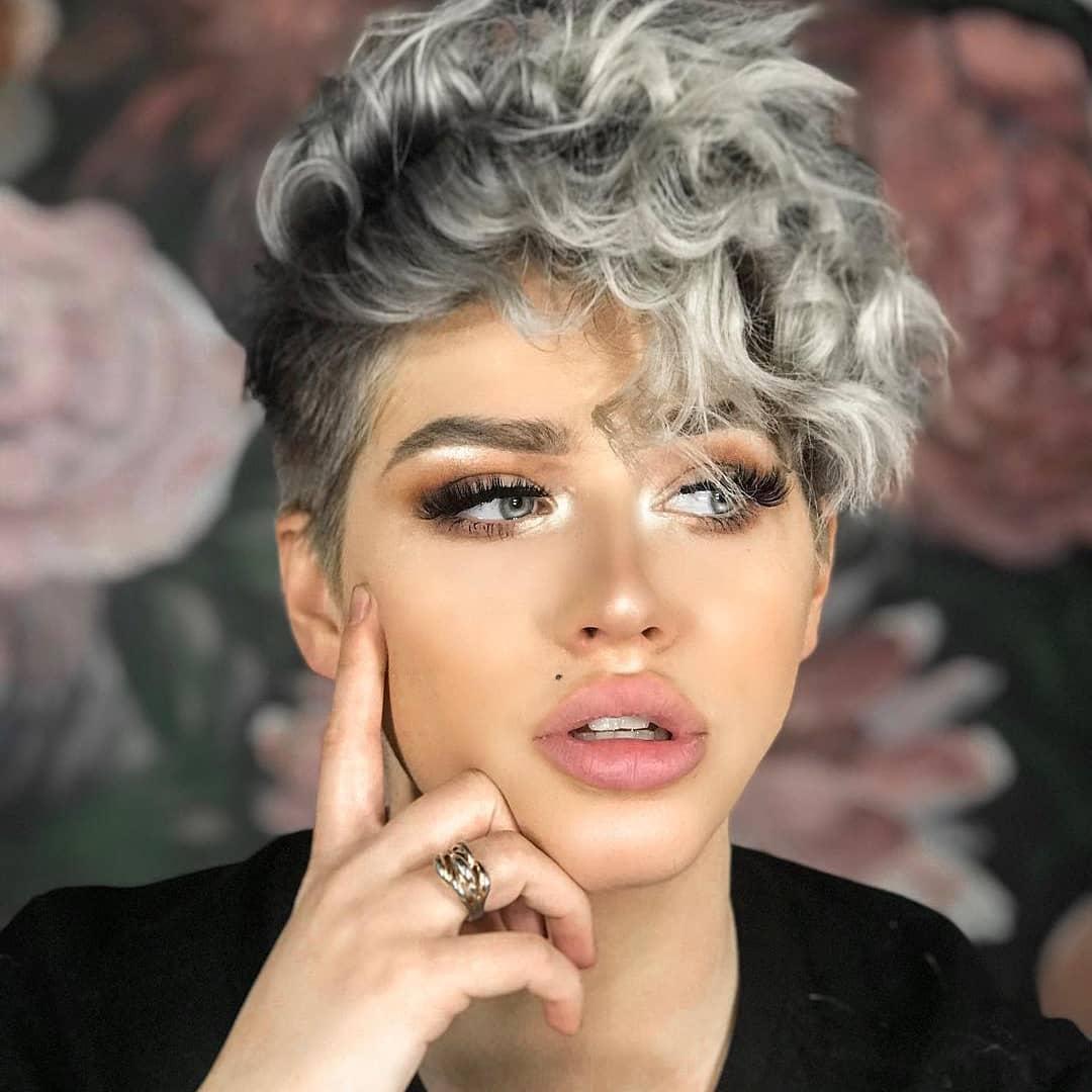 Grey and Black Curly Pixie — Pixie Cut for Thin Hair
