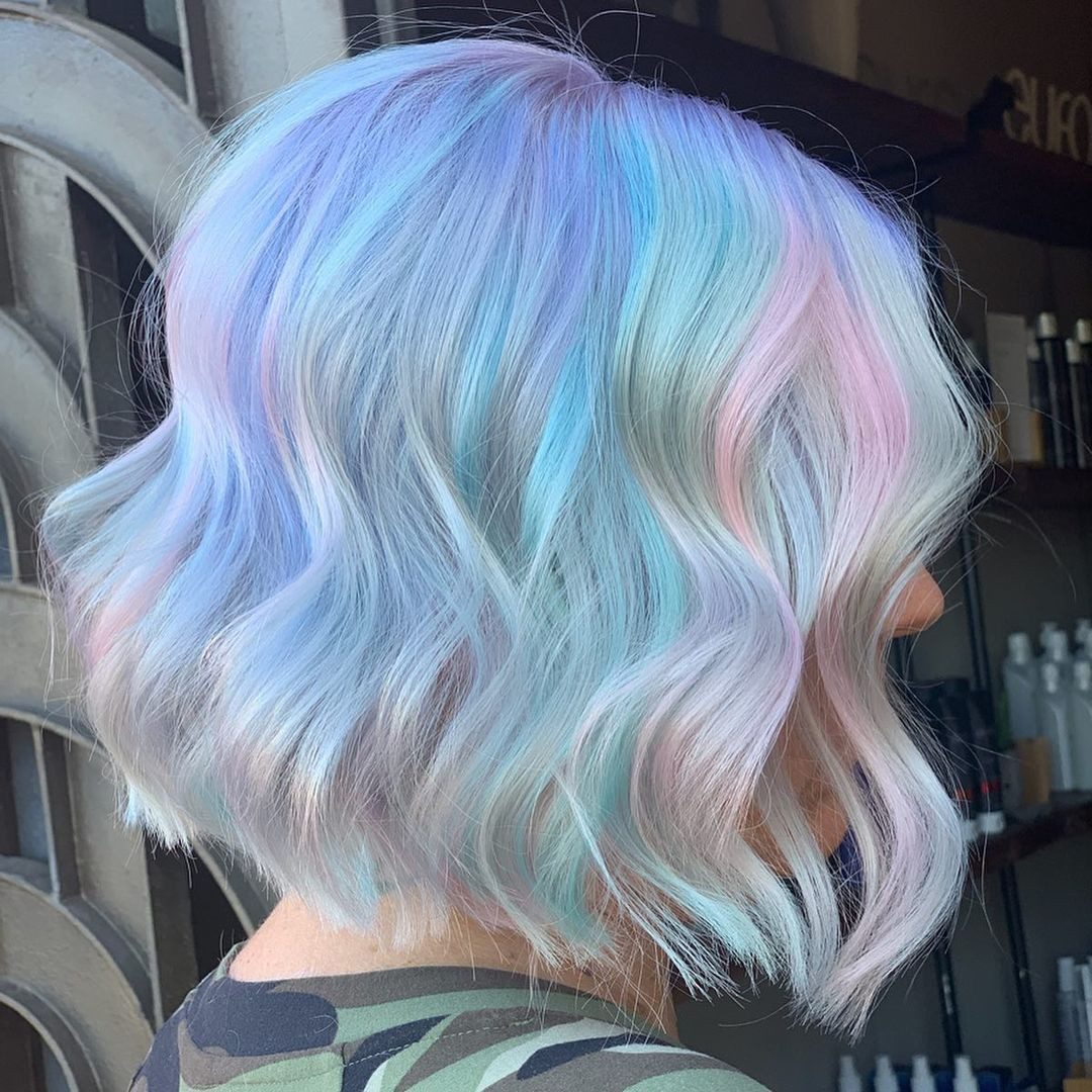 Angled Bob With Pastel Holographic Blend — Holographic Hair
