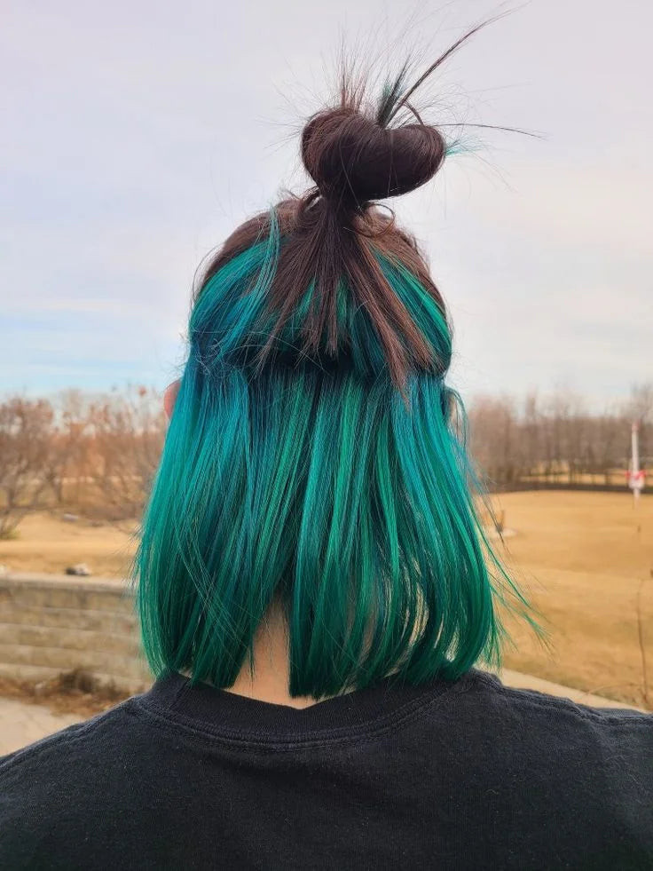 Dark Brown Bob With Turquoise Bun — Turquoise Hair