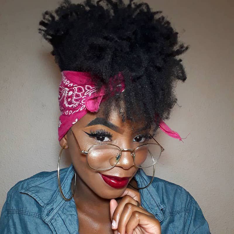 High Puff With Bright Pink Bandana High Puff With Bright Pink Bandana — Bandana Hairstyles