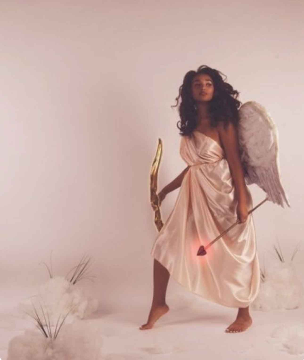 Cupid-Inspired Satin Dress with Angel Wings — Angelcore Outfits