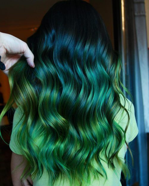 Long Layers Visual Idea — Forest Green Hair