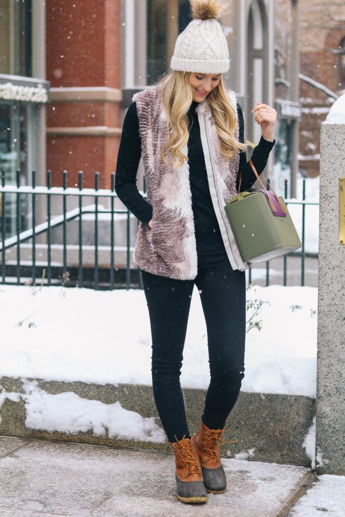 Winter Warmth: Faux Fur Vest and Lace-Up Boots Winter Warmth: Faux Fur Vest and Lace-Up Boots — Boston Outfits