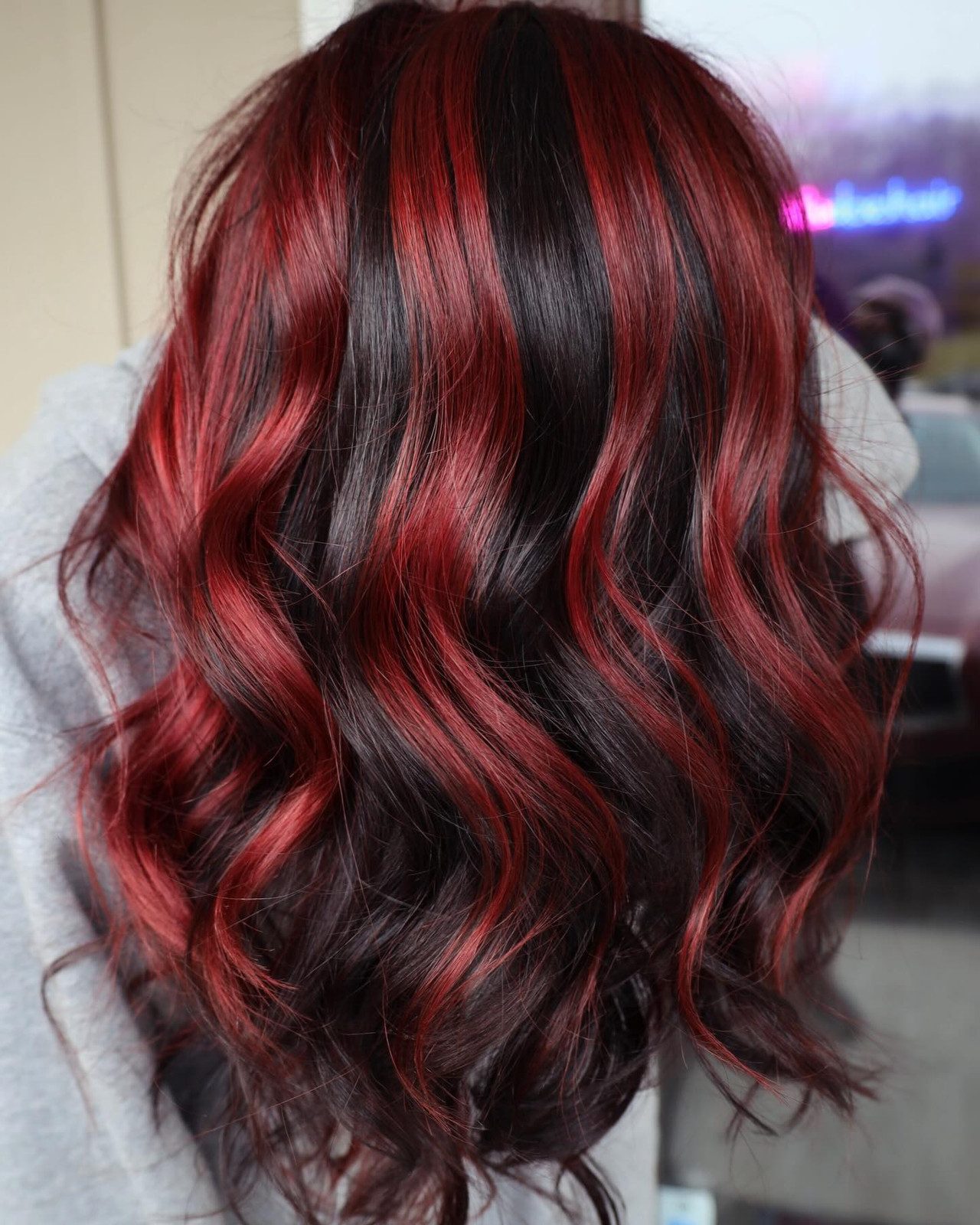 Black With Vibrant Red Highlights Black With Vibrant Red Highlights — Red and Black Hair