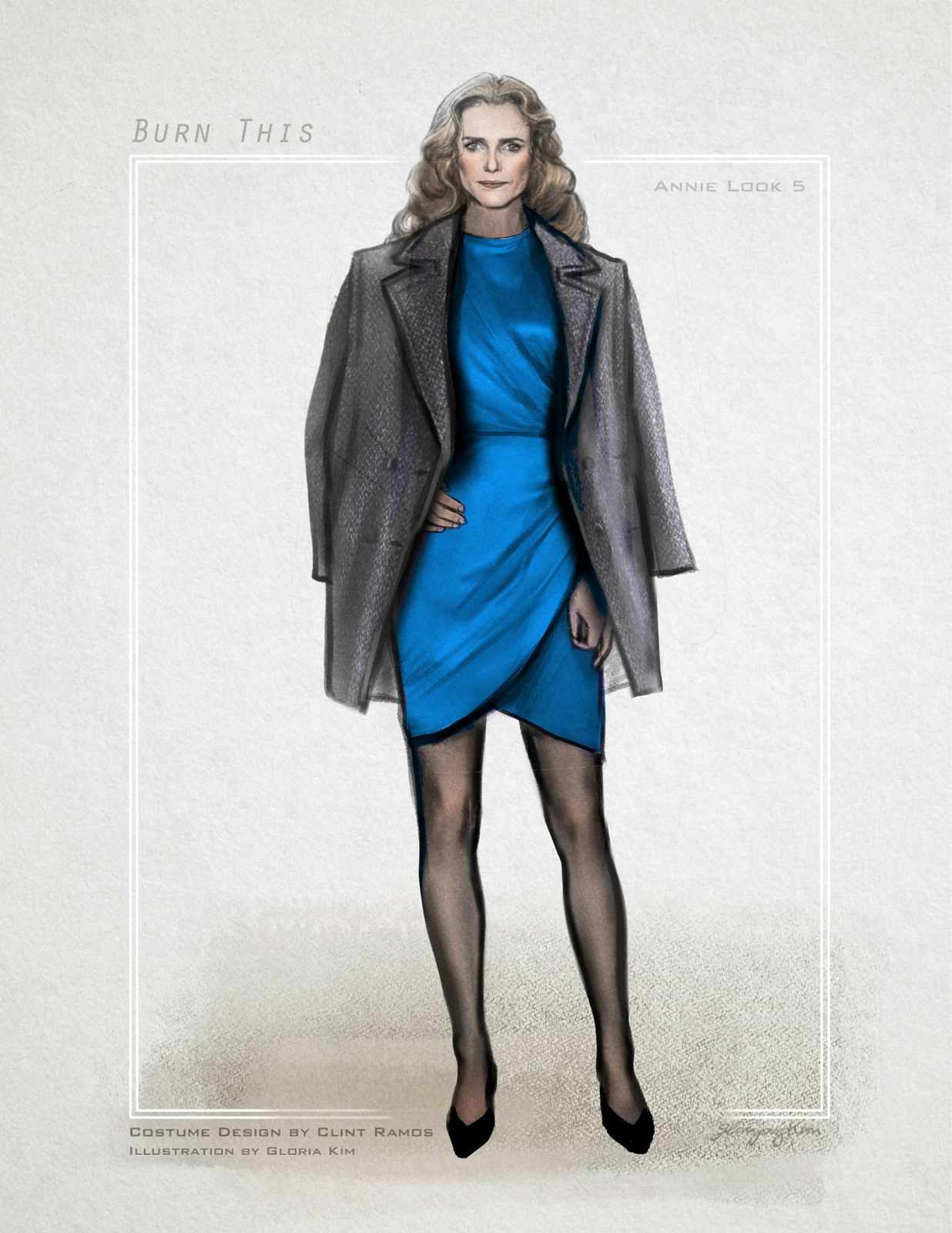 Vibrant Blue Wrap Dress with a Grey Overcoat Vibrant Blue Wrap Dress with a Grey Overcoat — Broadway Outfits