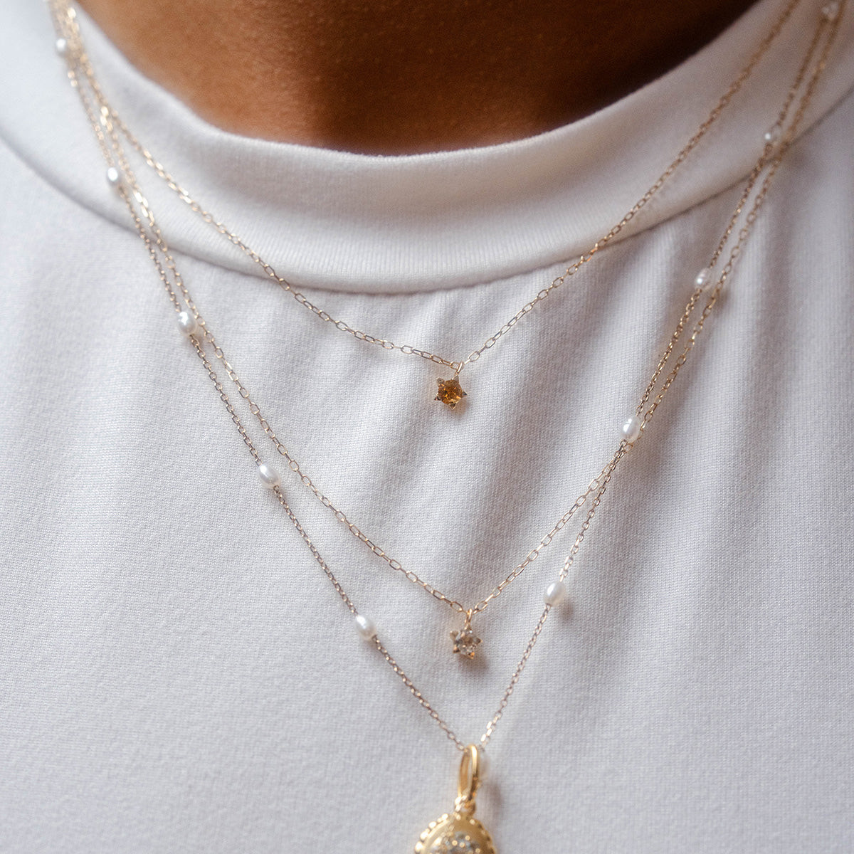Layered Chains with Star and Pearl Accents — Dainty Gold Necklaces