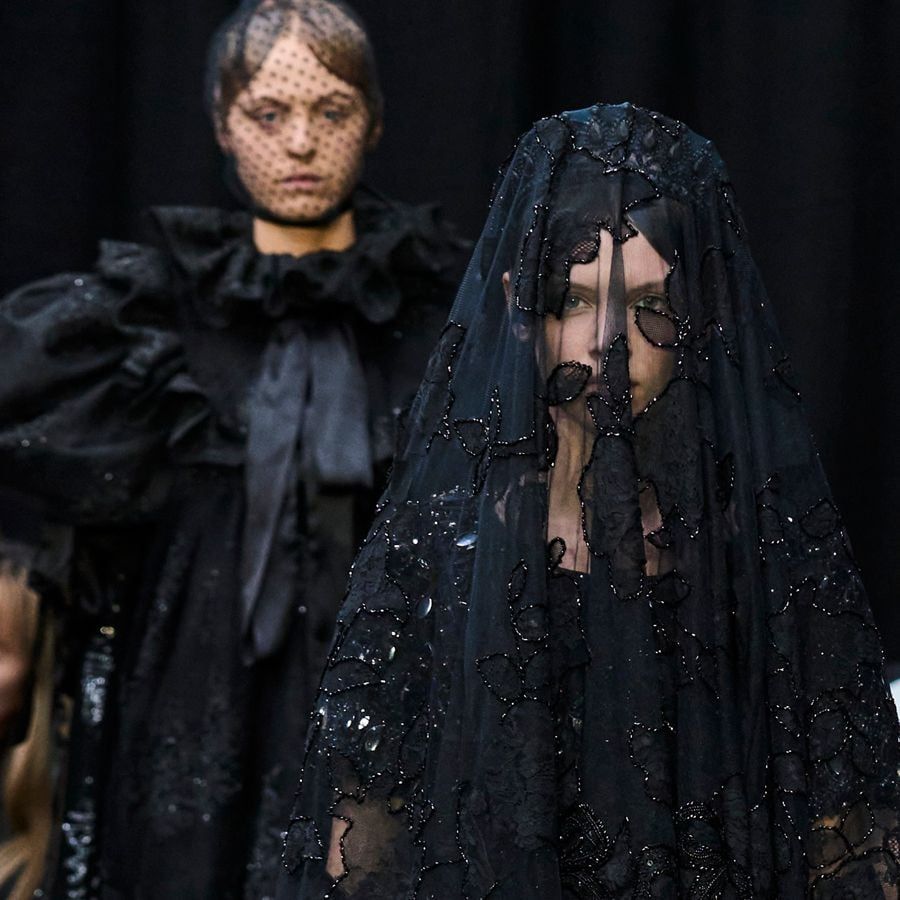 Gothic Elegance: Black Lace Veil and Ruffled Dress Gothic Elegance: Black Lace Veil and Ruffled Dress — Femme Fatale Outfits