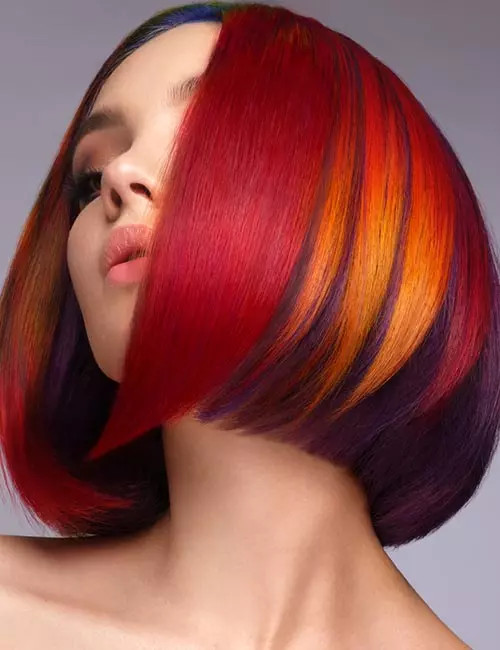 Chin Length Bob With Color Blocking — Sunset Hair